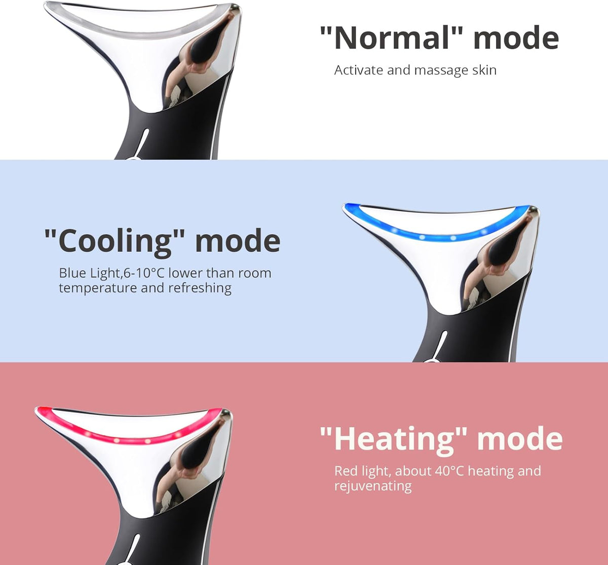 Ms.W Red Light Neck Face Massager, Facial Massager with Hot & Cold Modes for Skin Care, Vibration for Skin Tightening and Rejuvenation（Black）