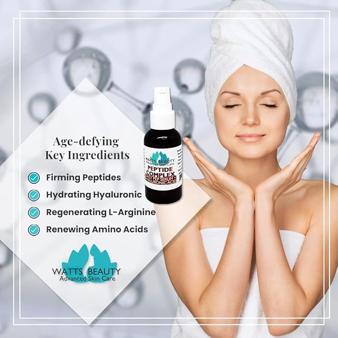 Peptide Anti-Aging Face Serum - Hyaluronic Acid and Collagen Boosting Daily Face Care Polypeptide Complex with L-Arginine Firms Wrinkles and Boosts Collagen in 2 oz Pump Bottle