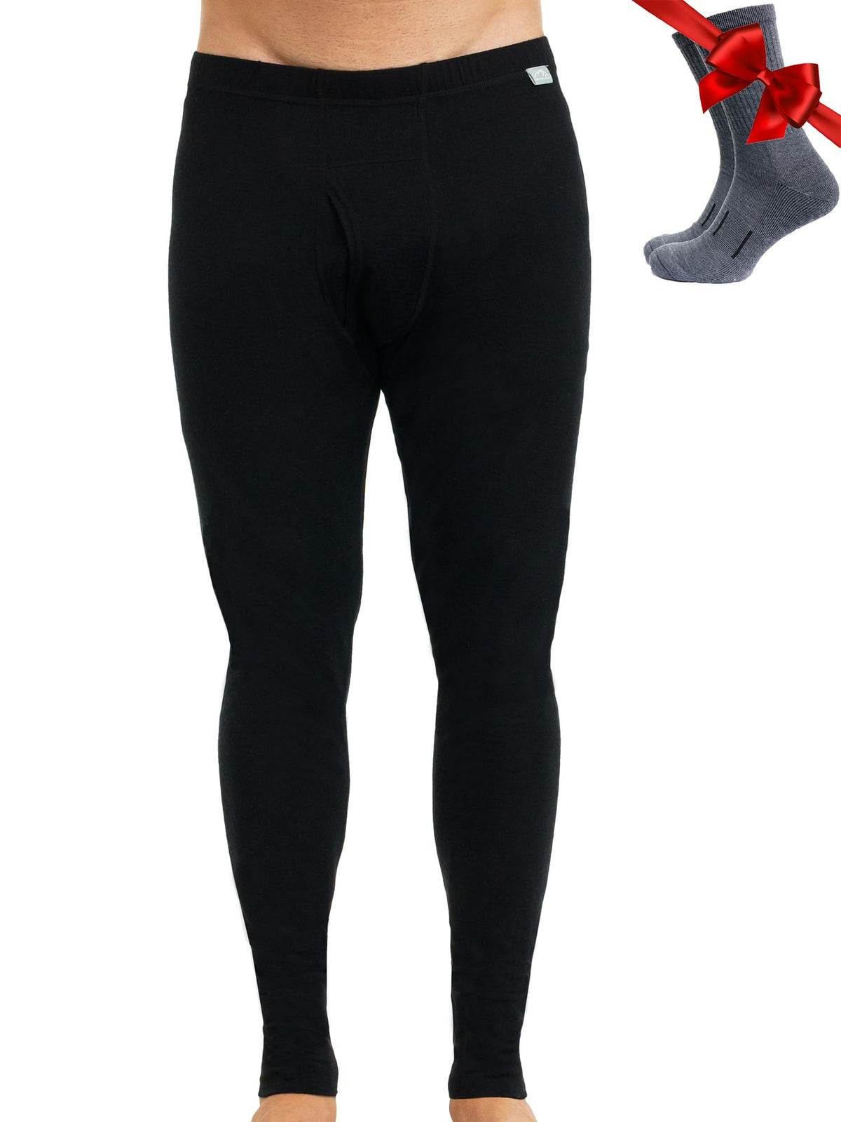 Merino Wool Base Layer Mens Bottom Pants 100% Merino Wool Heavyweight, Midweight, Lite Thermal Underwear Long Johns and Socks (Large, 165 Black)