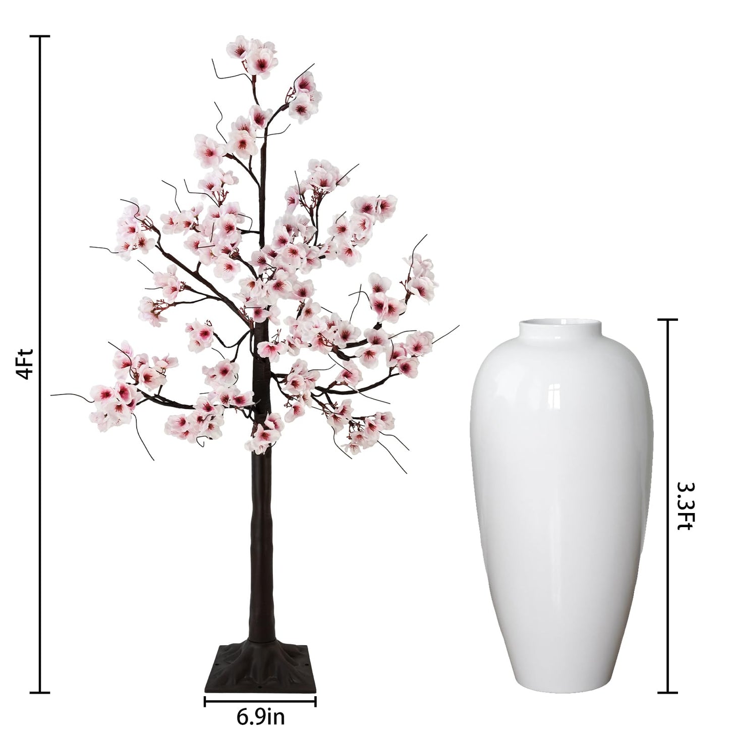 Uieke 4FT Cherry Blossom Tree, 48 Fairy Lights Artificial Lighted Tree for Home Inside Outdoor Spring Wedding Party Festival Decor, Warm White