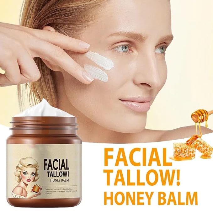 Beef Tallow for Skin, Grass Fed Beef Tallow Honey Balm Natural Organic Beef Tallow for Face Deeply Moisturizer For Body & Dry Skin（3.71Oz）