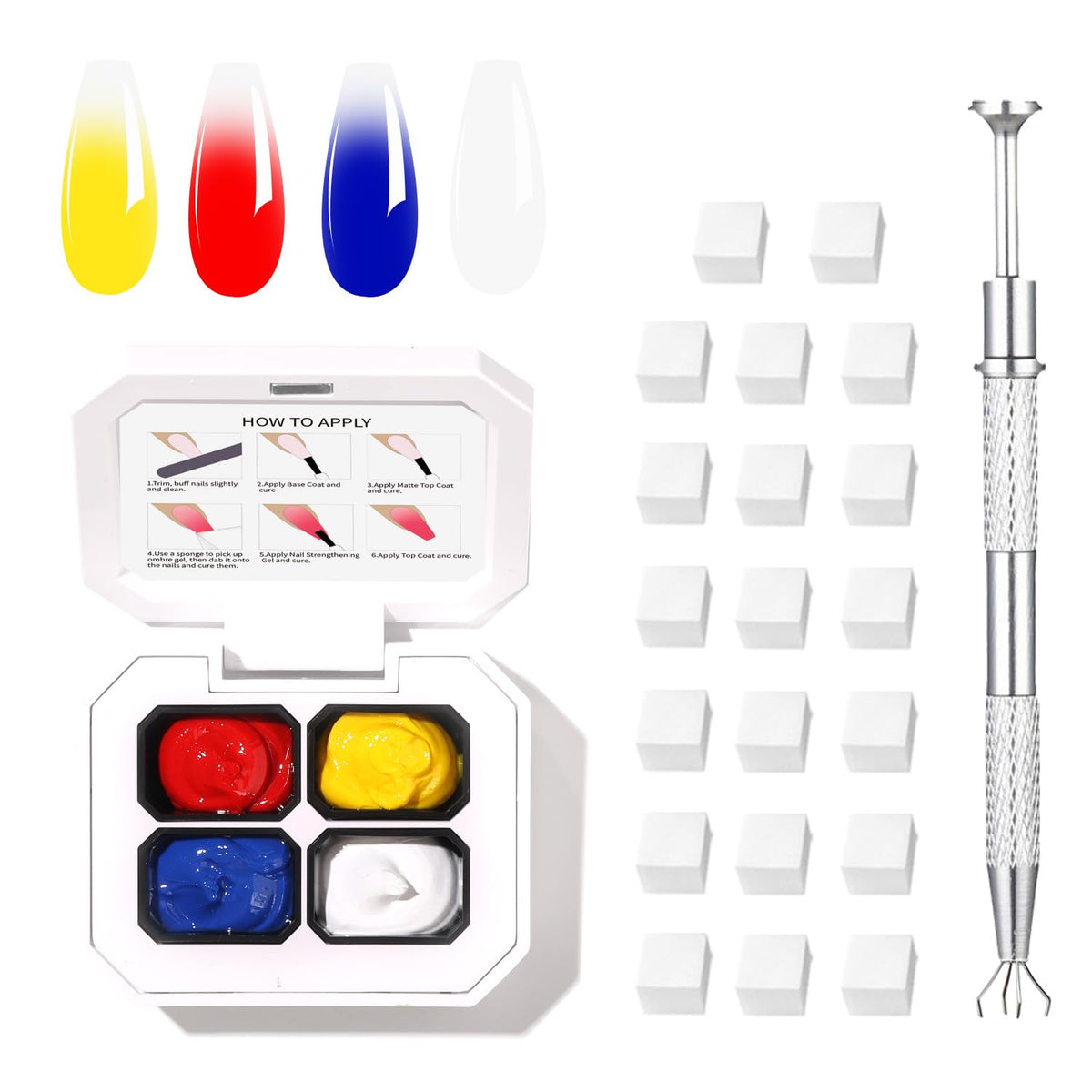 Finger Secret 4 Colors Set Ombre Pat Gel Nail Polish,Sponge Patting Gradient Painting Gel for Nail Art DIY can be Painted,Flower Painted in Salon or Home Use