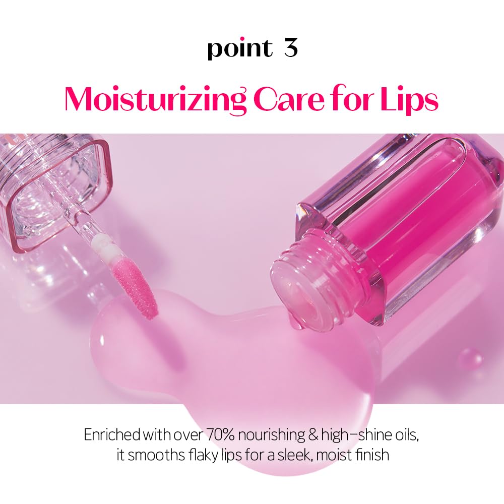 ETUDE Dear Darling Oil Tint #1 Real Cherry 4.2g | High Moisturizing and Strong Hydrating Lip Oil/Lip Gloss | Smooth and Moist Lips | Non-Sticky Lip Oil Tint For Dry Lips | K-beauty