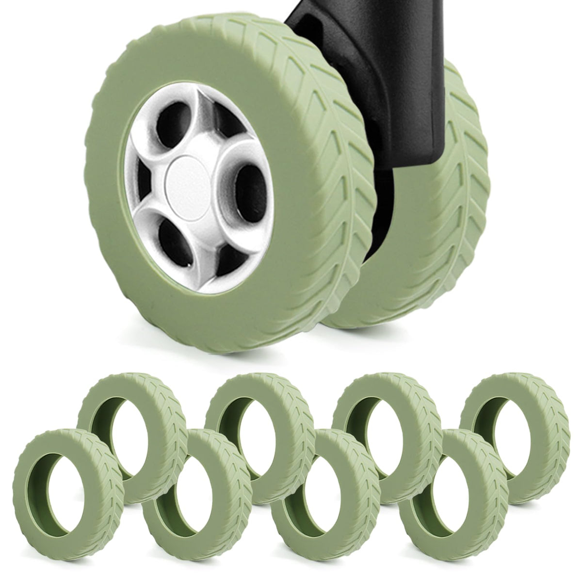 8Pcs Luggage Wheel Covers,Silicone Cover for 2-2.4'' Suitcase Spinner Wheel, Upgrade Carry On Luggage Wheels Protector,Essential Travel Accessories (Gradual Green)
