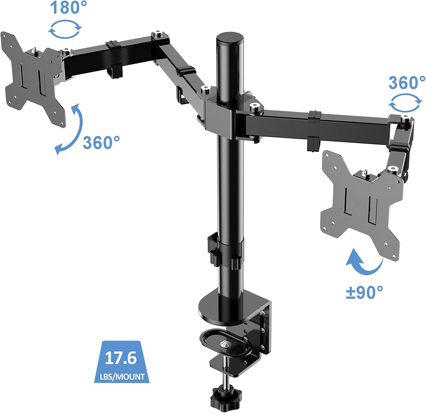 Rocelco 46" Large Height Adjustable Standing Desk Converter with Double Monitor Mount Arm BUNDLE - Quick Sit Stand Up Computer Workstation Riser - Retractable Keyboard Tray - Black (R DADRB-46-DM2)