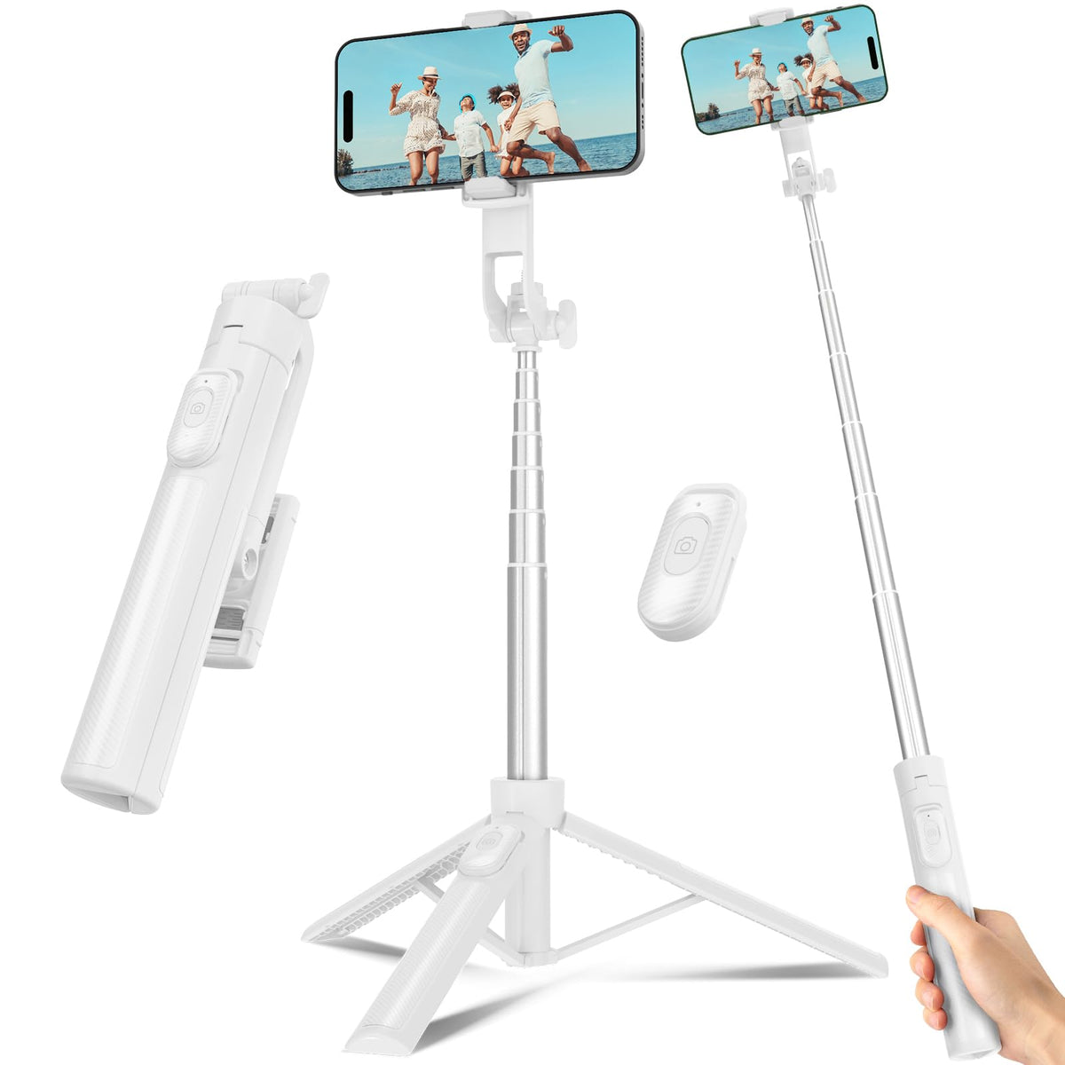 Selfie Stick Travel Tripod for Cell Phone with Remote Control and Phone Holder, Extendable Selfie Stick for iPhone, iPhone Tripod for Video Recording, 50 Inch, Black
