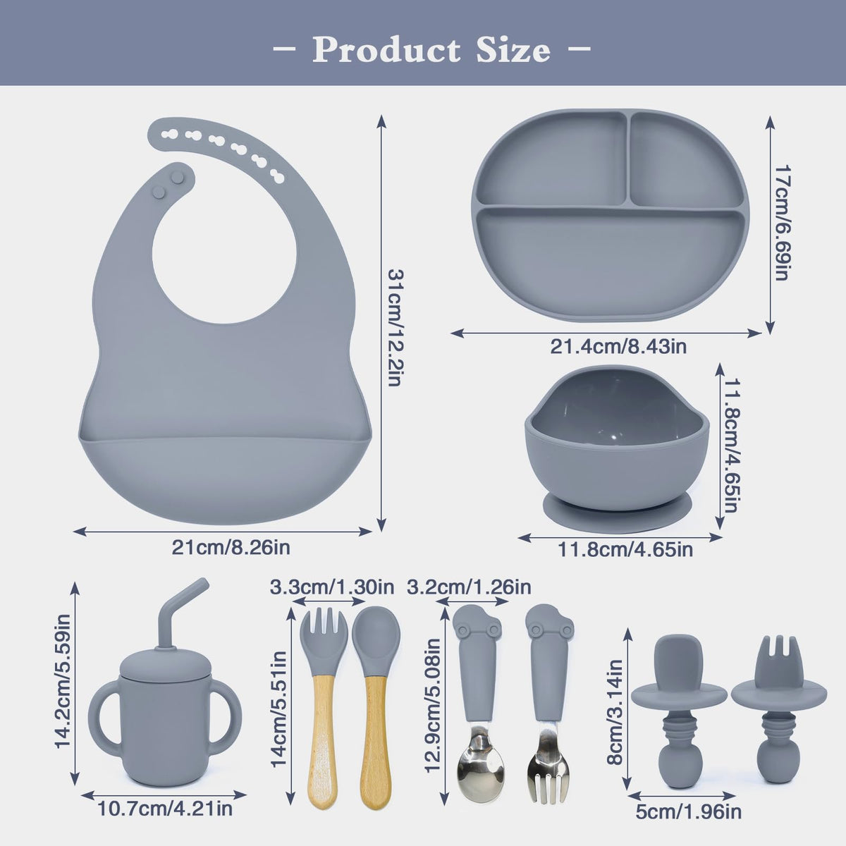 SILI FACTORY Silicone Baby Feeding Set - 10PCS Suction Baby Bowl and Divided Toddler Plates Adjustable Bib Cup Spoons Forks -Baby Led Weaning Supplies, Baby Utensils Eating Essential Set for 6+ Months