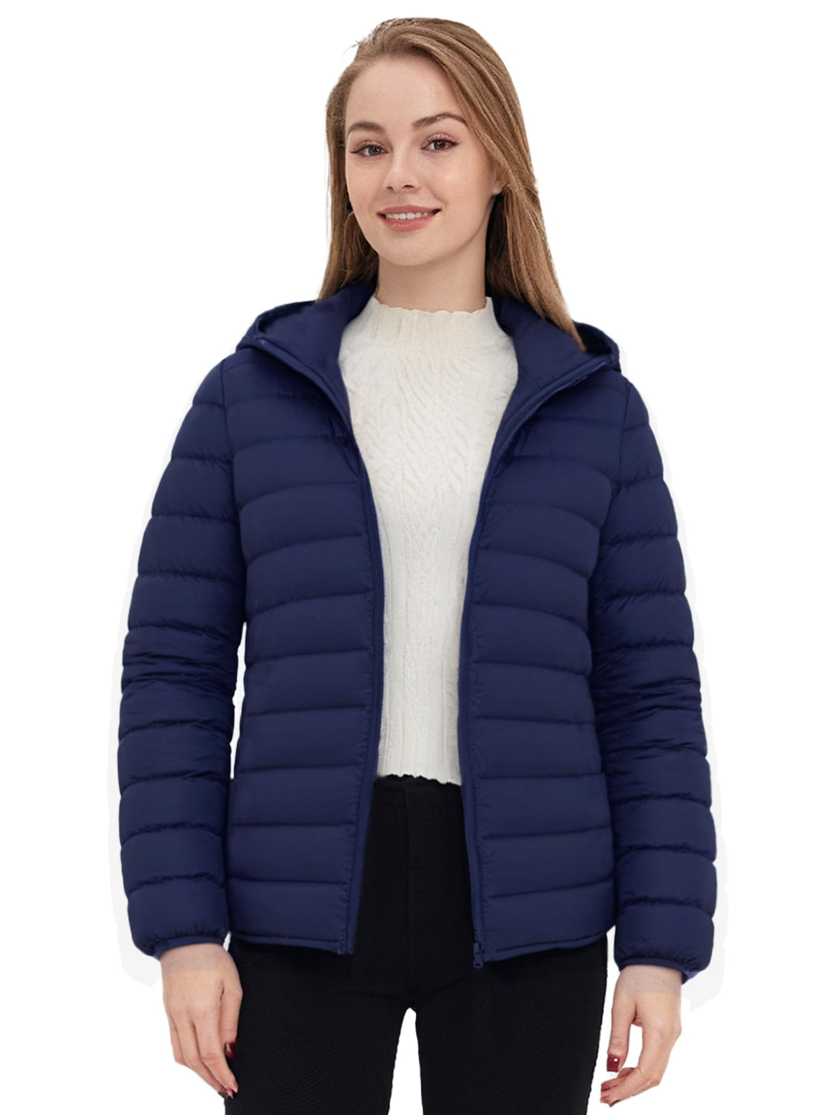ZSHOW Women's Puffer Coat Lightweight Packable Padded Winter Jacket (Navy,X-Large)