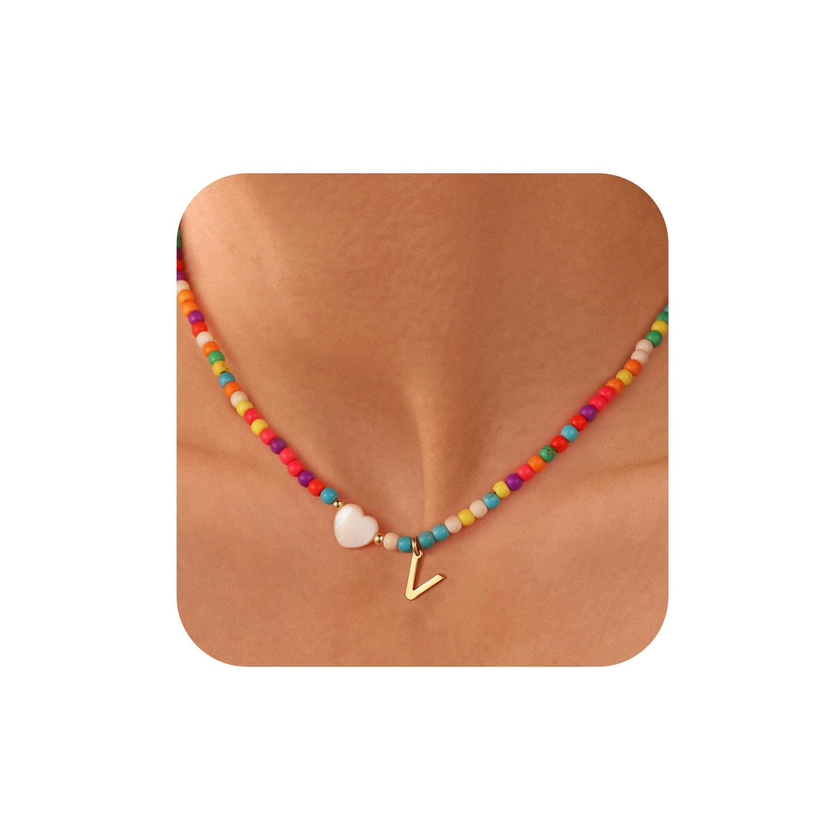 Ursteel Colorful Initial Cute Necklaces for Girls - Trendy Beaded Choker Necklace for Women Teen Girl, Personalized Letter Initial Gifts for Women Kids Jewelry