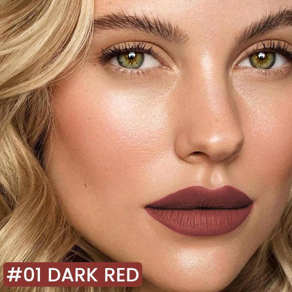 evpct Longwear Liquid Lip Liner Stain Marker Pen Long Lasting Waterproof, Dark Red Matte Semi Permanent 24 Hour Lip Liner and Lipstick Combo, Korean Color Stay Lipliner All Day, Lips Stain peel off