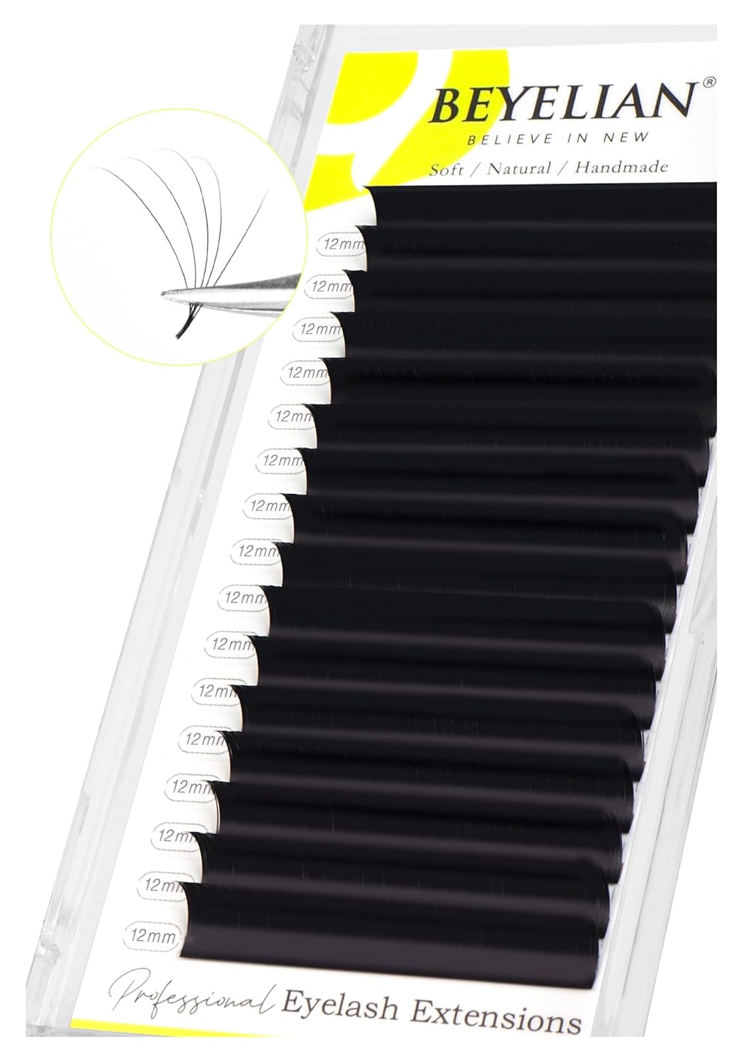 BEYELIAN Classic Volume Lash Extensions, C D D+ Curl 7-15mm 0.03-0.20mm Thickness Matte Black Semi Permanent Volume Eyelash Extensions Professional Salon Use (0.15 D+ 12mm)