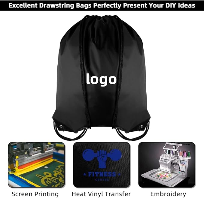 GoodtoU Drawstring Backpack Bags Cinch Sacks - Gym Drawstring Bags Bulk String Backpacks Black 16 Pcs