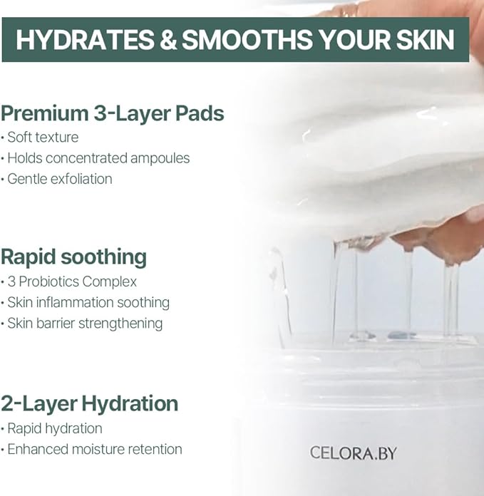 CELORABY Pore Double Care Pad - Korean Toner Pads with Exosomes, Triple Hyaluronic Acid & Probiotics for Pore Care, Hydration & Radiant Skin (70 Pads, All Skin Types)