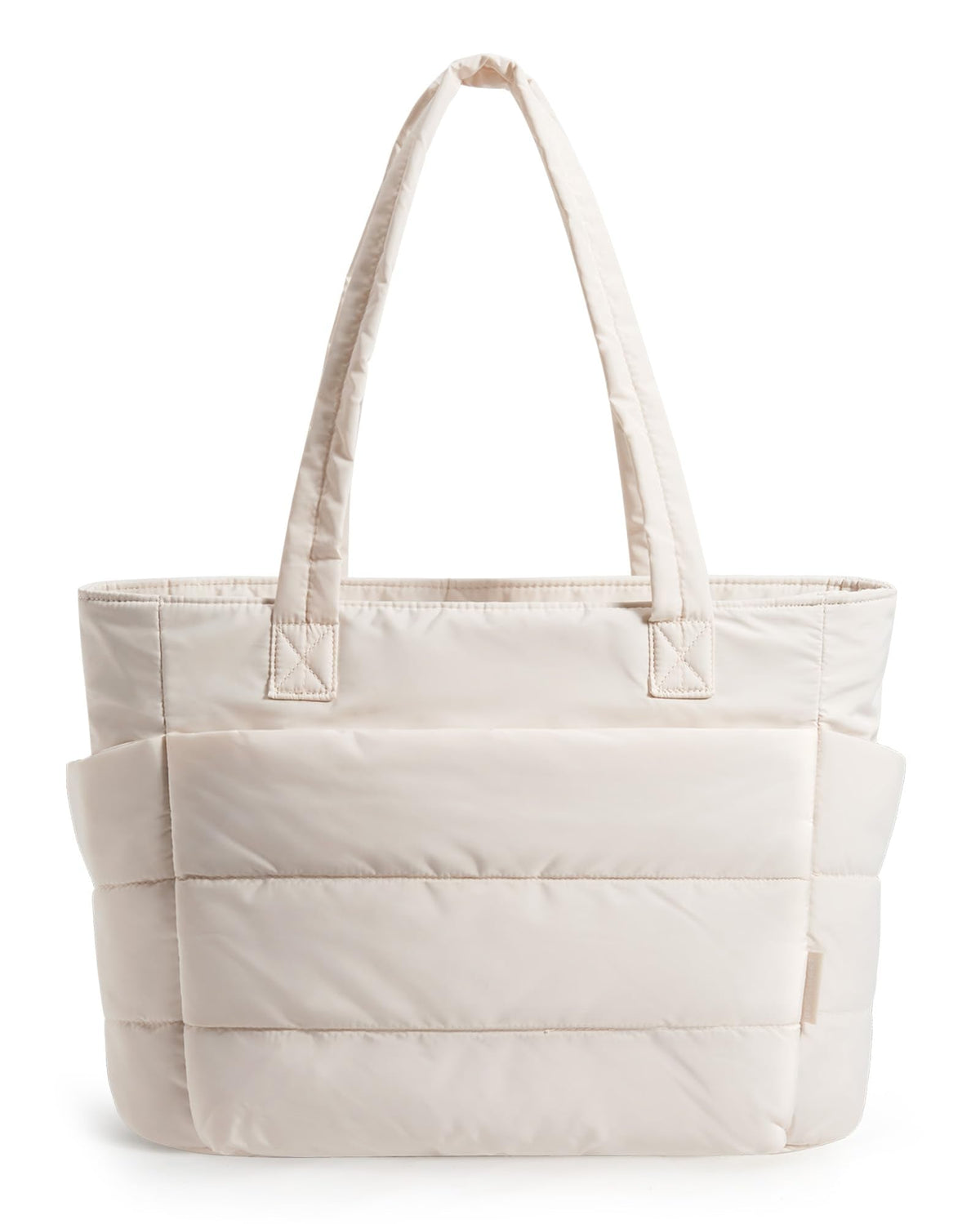 BAGSMART Tote Bag for Women, Lightweight Puffy Tote Bag with Compartments Shoulder Bag Handbag Quilted Shoulder Bag Handbag for Travel, Work, Beach, Gym, Shop(Beige)