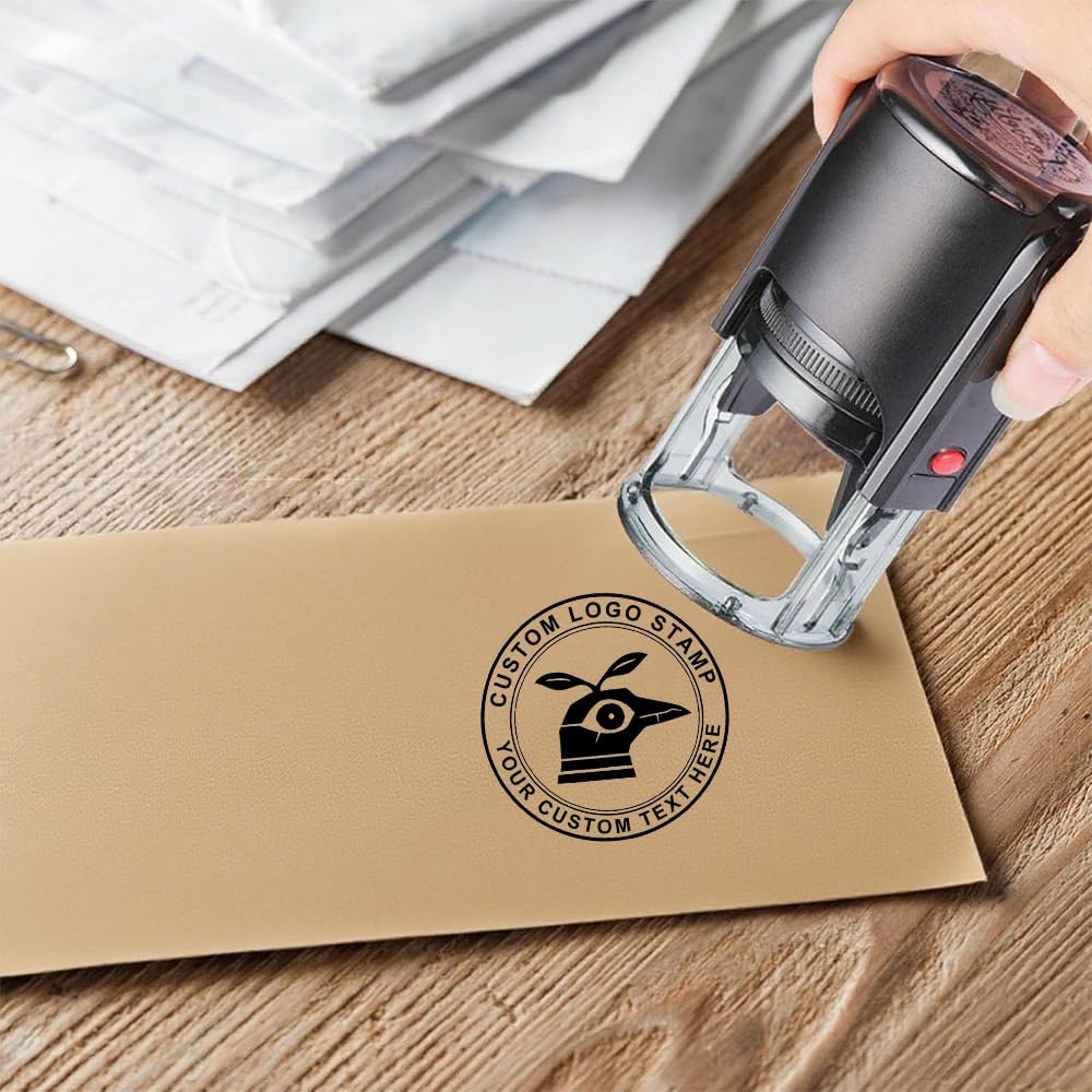 Custom Logo Stamp,Personalized Business Stamp Customized Self-Inking Stamp Business Logo Text Address Stamp-Round,4 Ink Colors Available (Red Case)