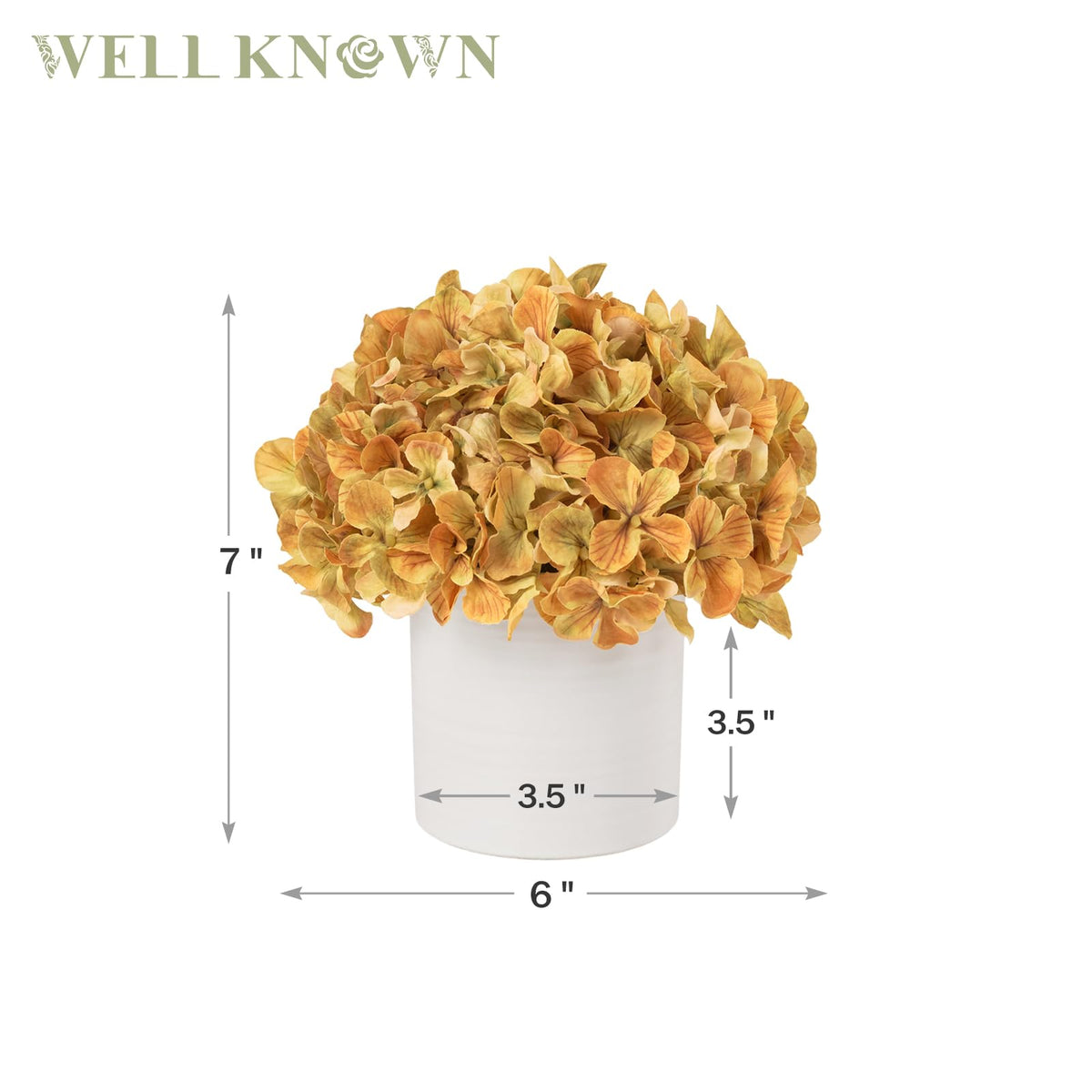 Hydrangea Fake Flowers in Vase, Artificial Flowers with Ceramic Vase Small Faux Potted Floral Arrangements for Bathroom Home Desk Kitchen Counter Vanity Shelf Coffee Table Centerpiece Decor (Orange)