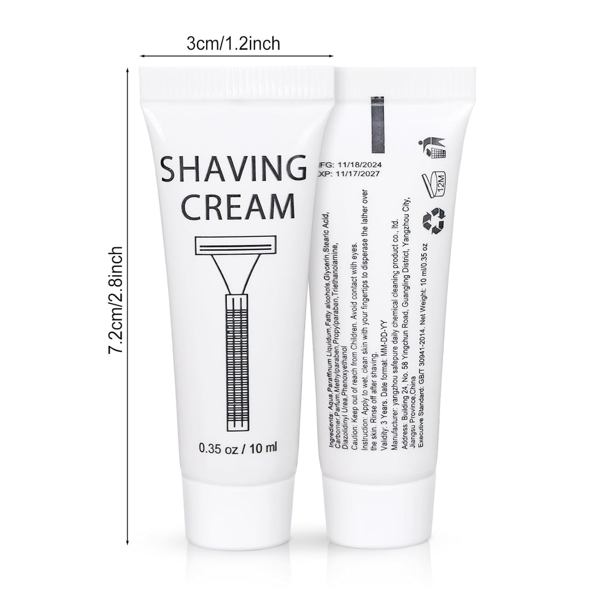 Pack of 100 Disposable Shaving Cream Bulk, Individually Wrapped, 10g/0.35 oz, Travel Size Hotel Toiletries Amenities