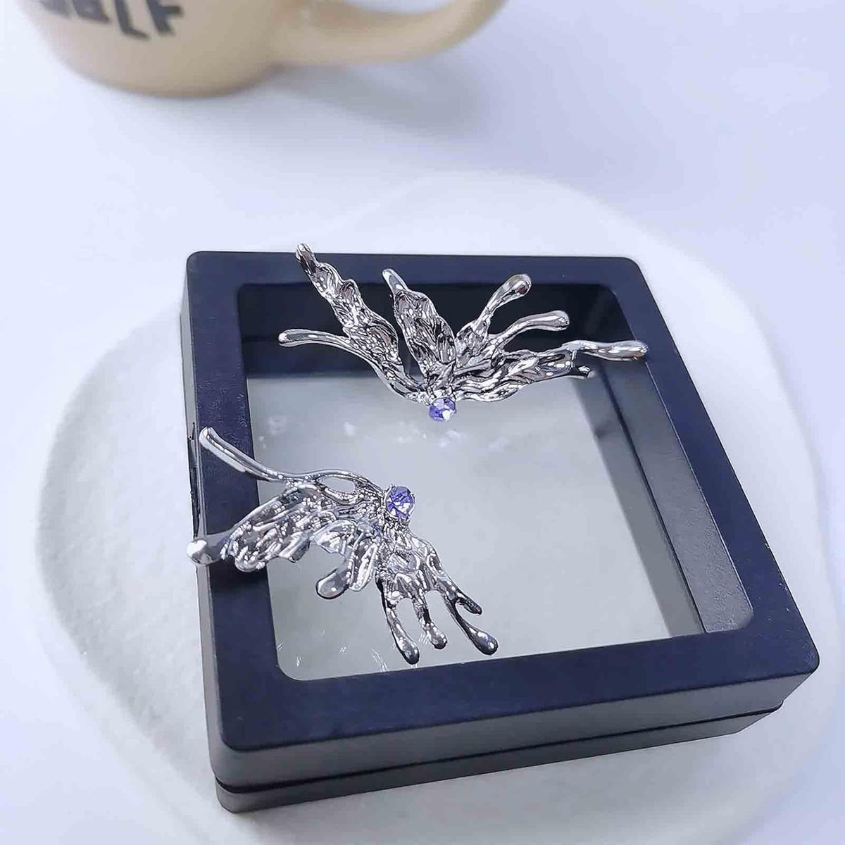 Punk Butterfly Wing Earrings Rhinestone Wing Studs Earrings Silver Half Wing Earrings Cool Mismatch Animal Earrings Jewelry for Women and Girls