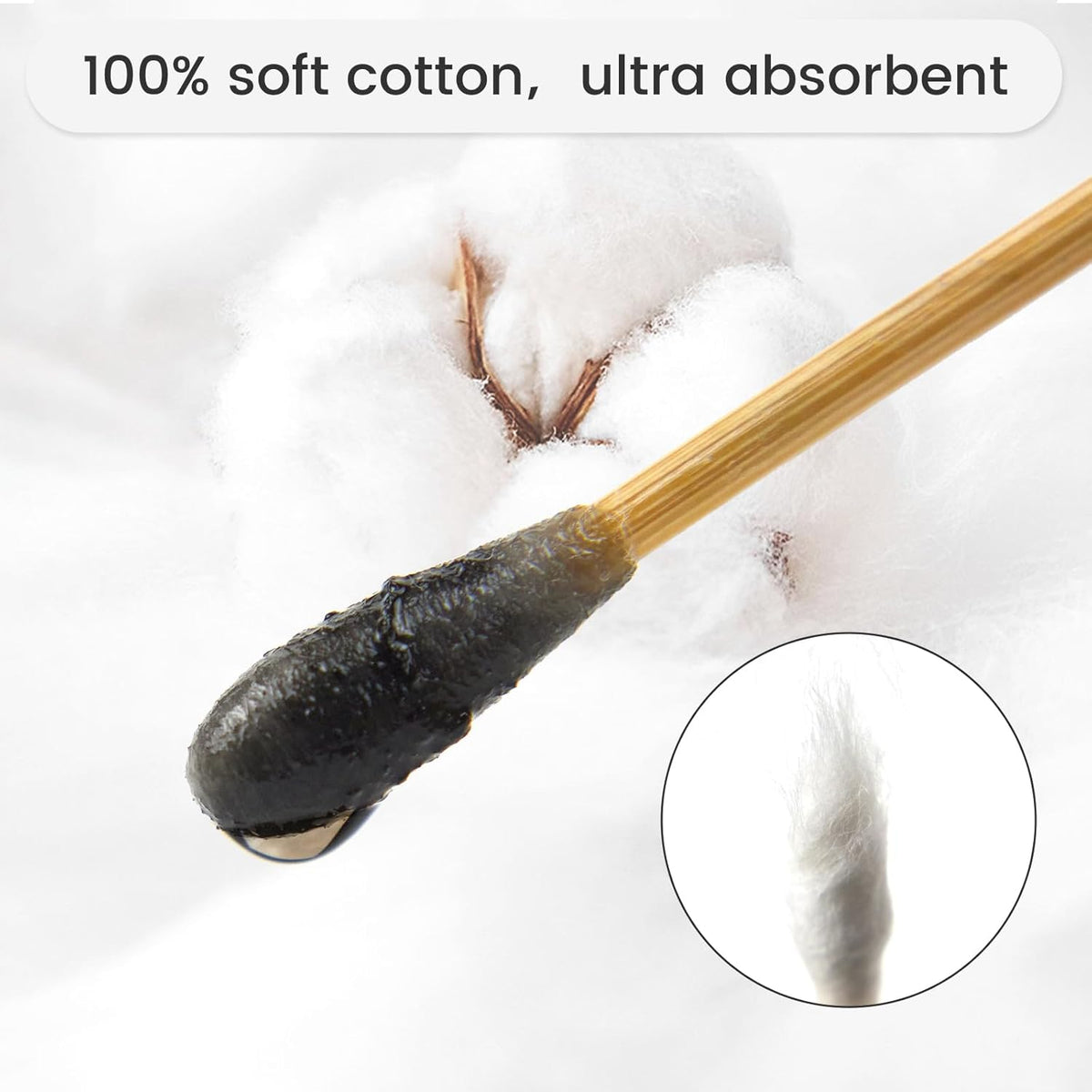 500PCS 6" Cotton Swabs with Storage Case - Lint Free Sturdy Cotton Swabs with Bamboo Handle - Long Cotton Swab for Gun Cleaning, Makeup, Electronic
