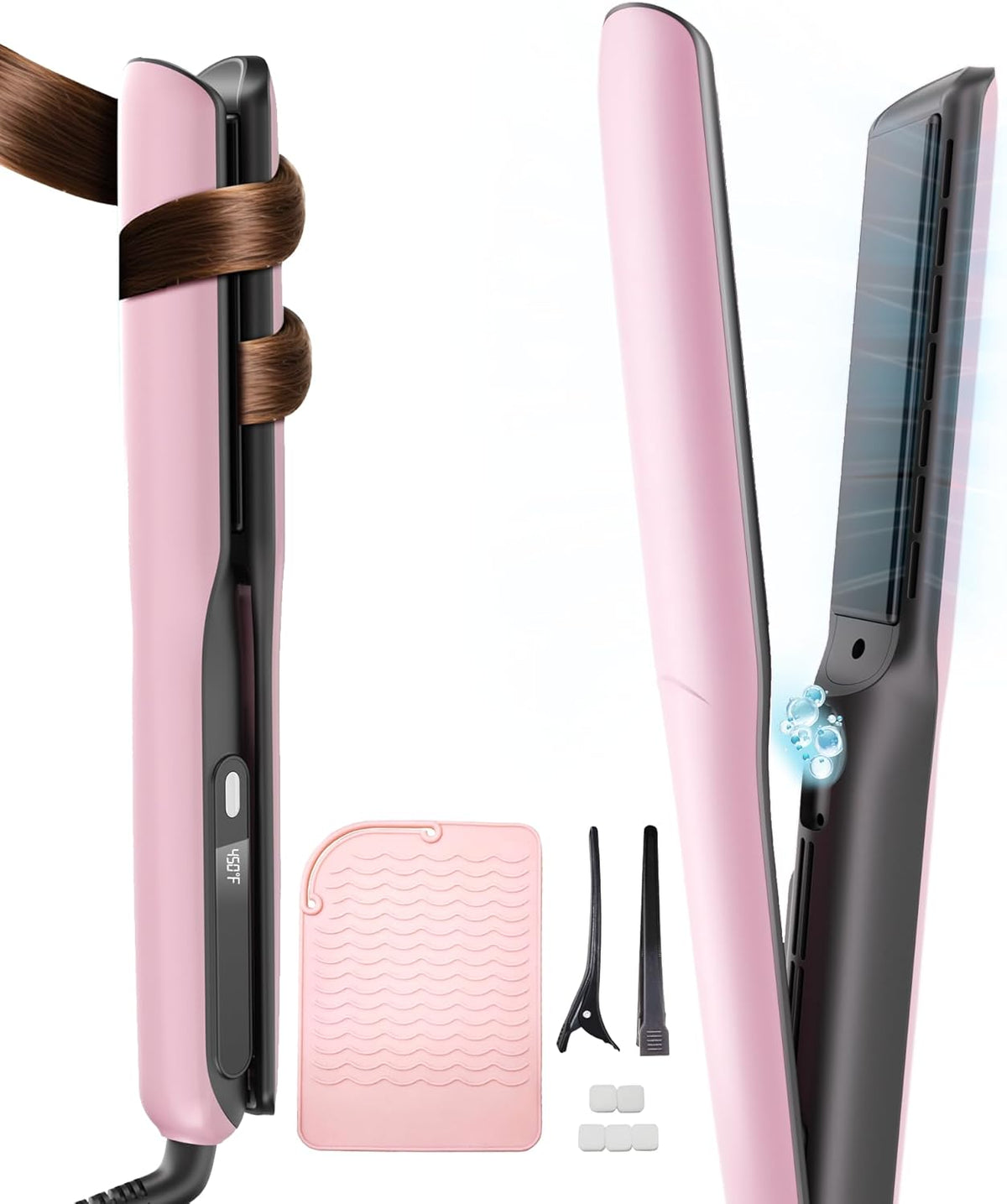Betahouse Flat Iron Hair Straightener Airflow Curling Iron, Hair Straightener and Curler 2 in 1, 1 Inch Ionic Curling Wand with Cooling Air and Essential Oil Scent, 3 Temp 350-450℉ Dual Voltage
