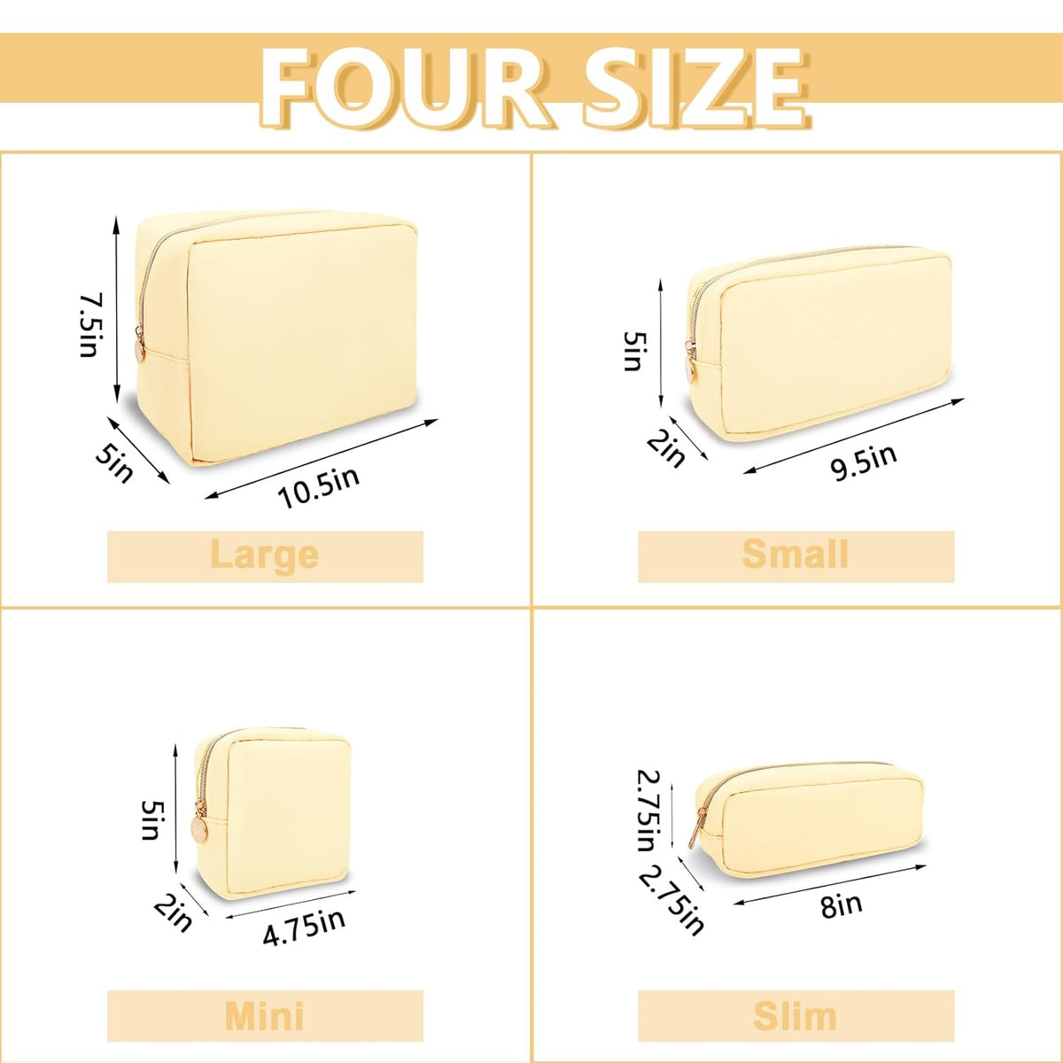 Small Makeup Bag Pouch for Purse, Nylon Travel Toiletry Storage Bag Cute Preppy Cosmetic Bag for Women Girls, Waterproof Makeup Organizer Bag Pouch Skincare Bag Purse with Zipper (Small-Sand)