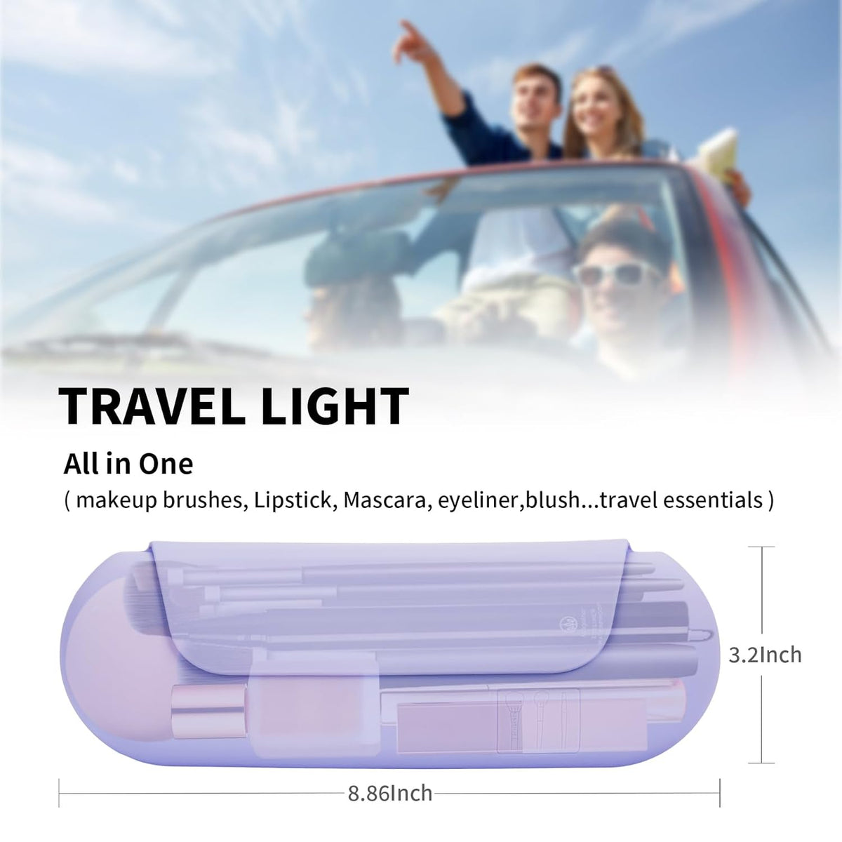 Silicone Makeup Brush Holder Travel Cosmetic Bag：Soft Portable Cosmetic Face Brushes Holder with Upgrade Anti-Fall Out Magnetic Closure, Large Travel Makeup Brush Case - Lavender