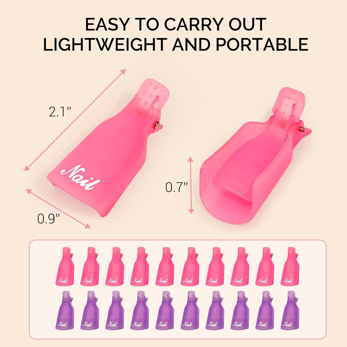MelodySusie Nail Polish Remover Clips Nail Art Soak Off Cap Clip Plastic Acrylic UV Gel Polish Remover Wrap Tool Gel for Fingernail Removal Soak Off Clips Wrap Cleaner Cap Clip (Pink+Purple 20Pcs)