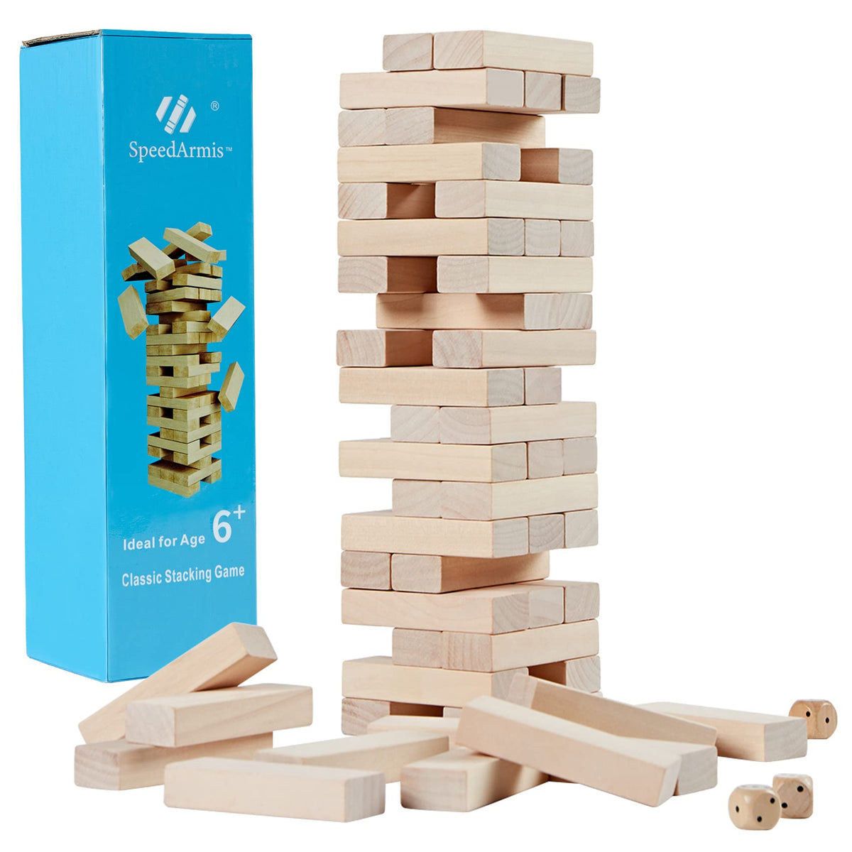 Mini Tumble Tower, 54PCS Wooden Stacking Game for Teens - Pine Stack Timber Board Games with 4 Dice Set - Classic ‌Xmas Gifts for Kids