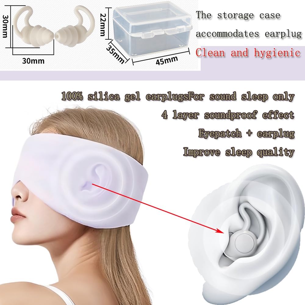 Silk Eye Sleep Mask for Sleeping Women Men, Blackout Blindfold Eye Mask+soundproof Ear Plugs, Rest Like A Deaf or Blind Person, Noise Cancelling Earbuds Mask for Travel Night Best Sleep Mask (Pink)