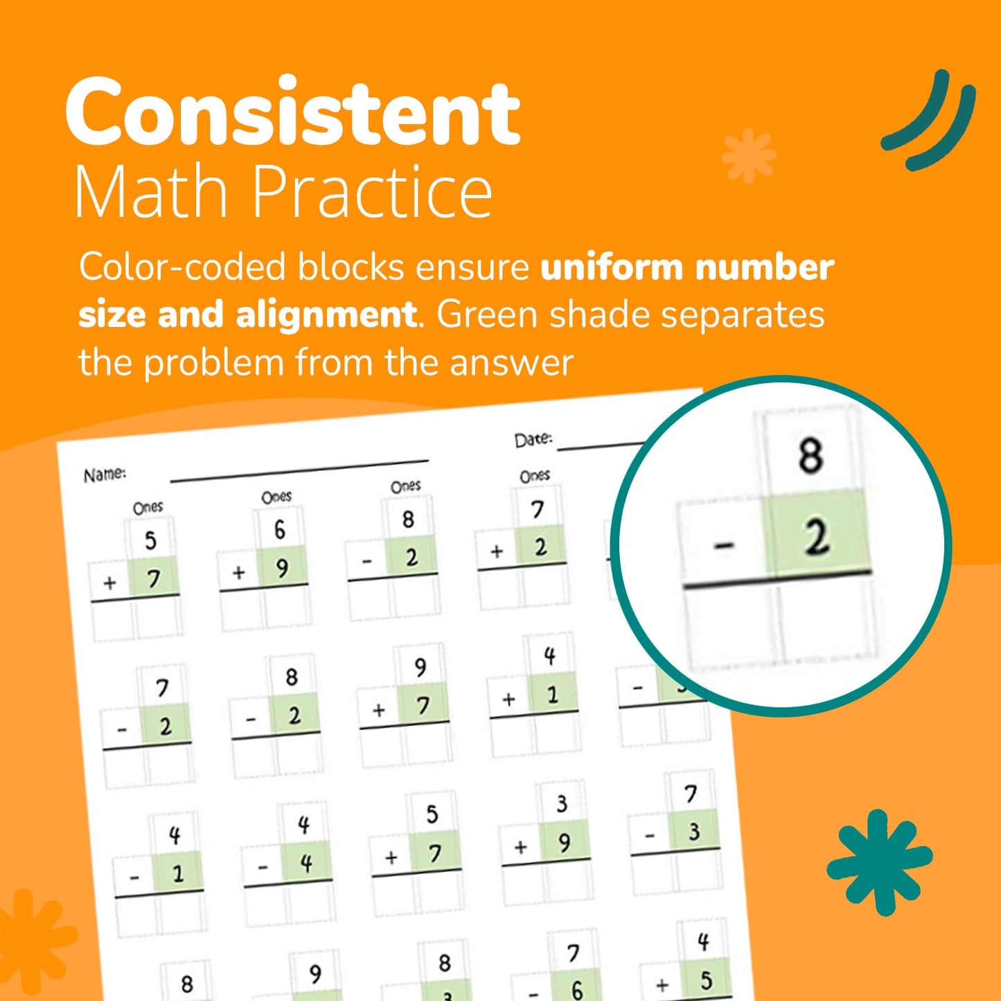 Channie’s One Page A Day Single Digit Addition & Subtraction Workbook for Pre-Kindergarten - 1st Grade Elementary School Students, Single Digit Math Practice, 50 Pages