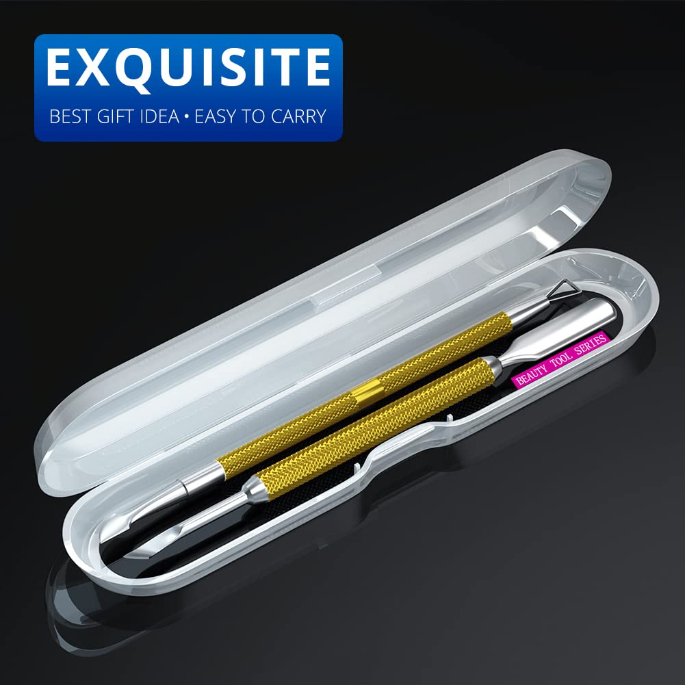 2PCS Metal Mineral Gold Cuticle Pusher and Cutter Remover Salon Quality Stainless Steel Gel Nail Polish Peeler Scraper Durable Manicure and Pedicure Cleaner Tool For Fingernail and Toenail