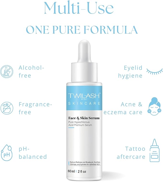 Pure Hypochlorous Acid Face & Skin Serum 2-Pack (60ml Each) – Hydrating, Calming & Redness-Reducing with Facial Massager – Gentle, Non-Irritating for Sensitive Skin – 120ml Total