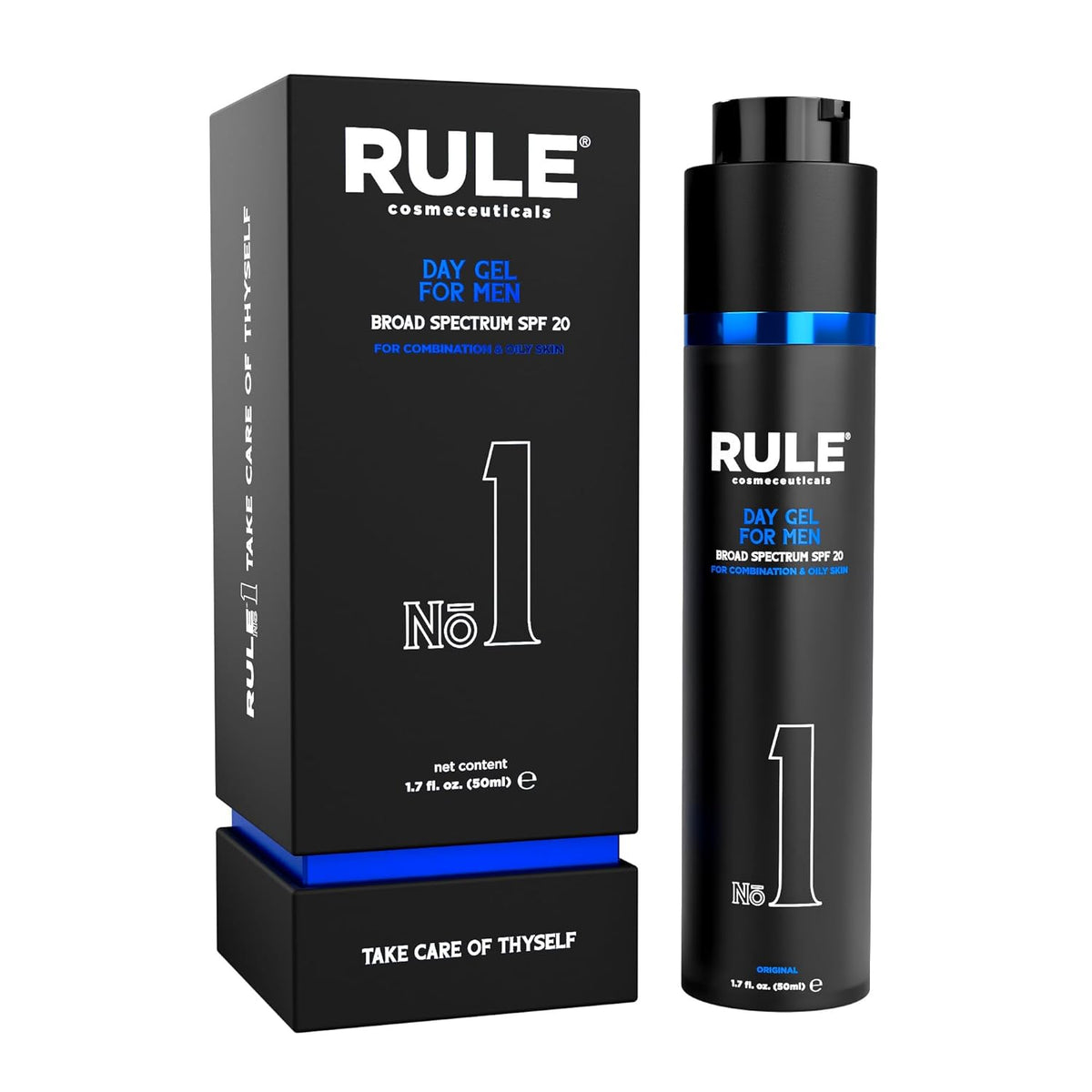 No.1 Day Gel for Men, 10-in-1 Anti-Aging Face Moisturizer to Reduce Wrinkles, SPF 20, Collagen, Vitamins B, C & E - Combination & Oily Skin - Original, 50 mL