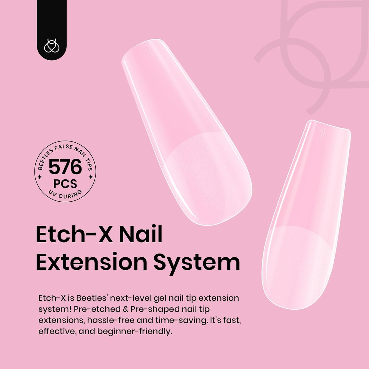 Beetles Gel Nail Tips Medium Coffin 576PCS Etch X Nail Tips, 12 Sizes Pre Shaped Half Matte Press On Nails Full Cover False Nails Acrylic Nails Glue on Nails Extensions Set for Women Home DIY