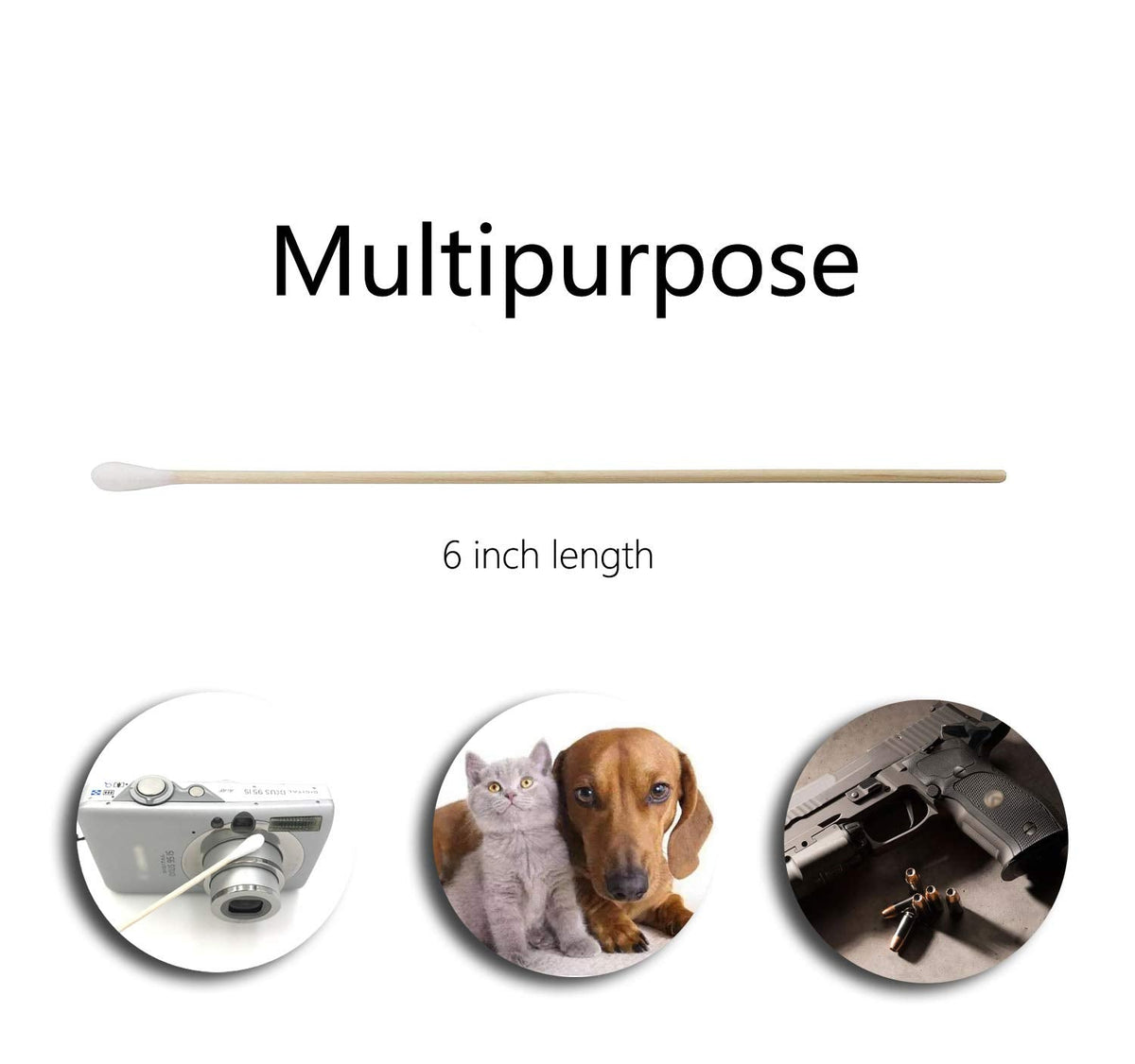 500 PCS 6" Long Cotton Swabs with Bamboo Handle for Makeup, Gun Cleaning or Pets Care