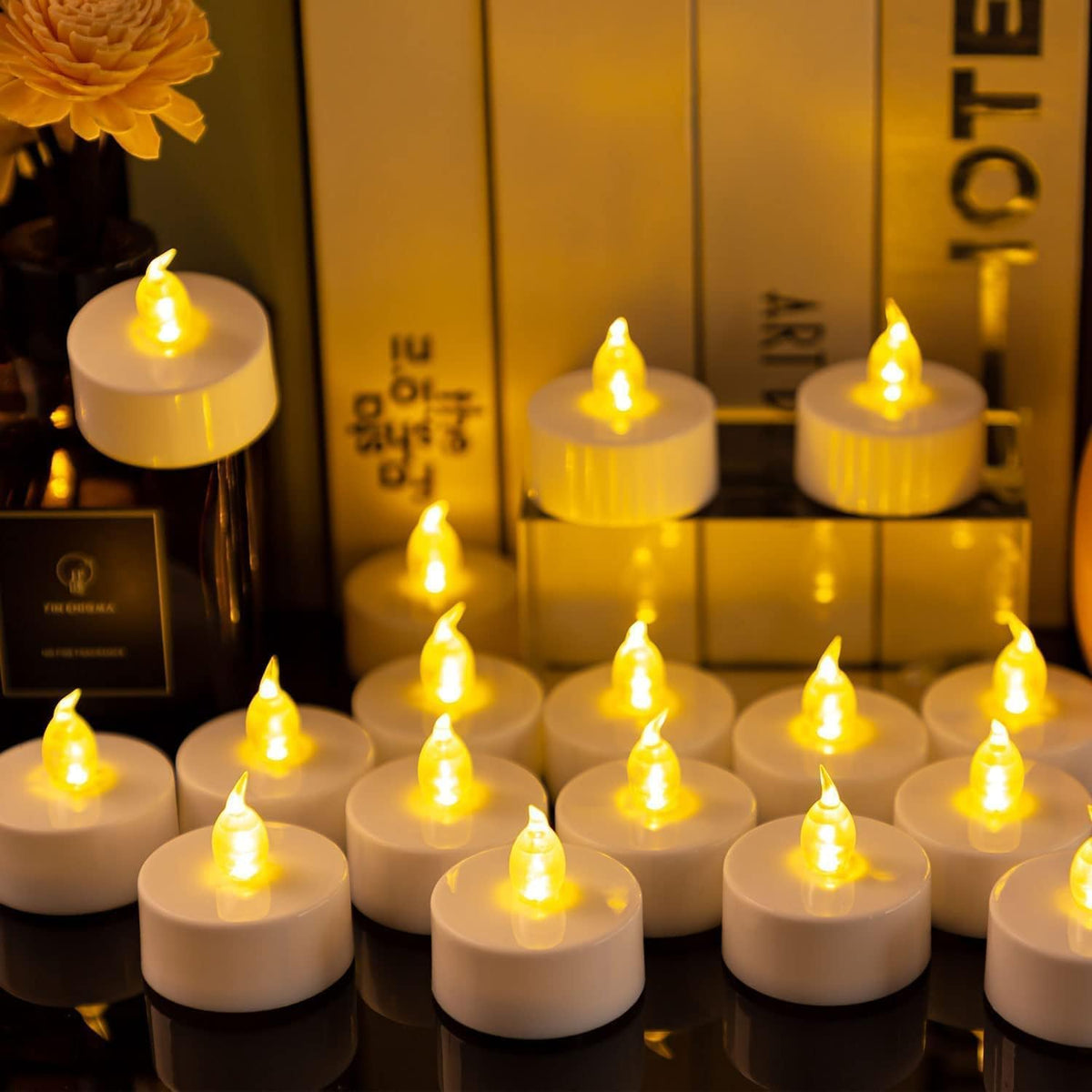 xiangpeng Tea Light Candles with Remote Control,12pack Flickering Flameless LED Candle,Long Lasting 400+Hours,Battery Operated with Timer for Home Decoration Seasonal &Festival Celebration WarmYellow
