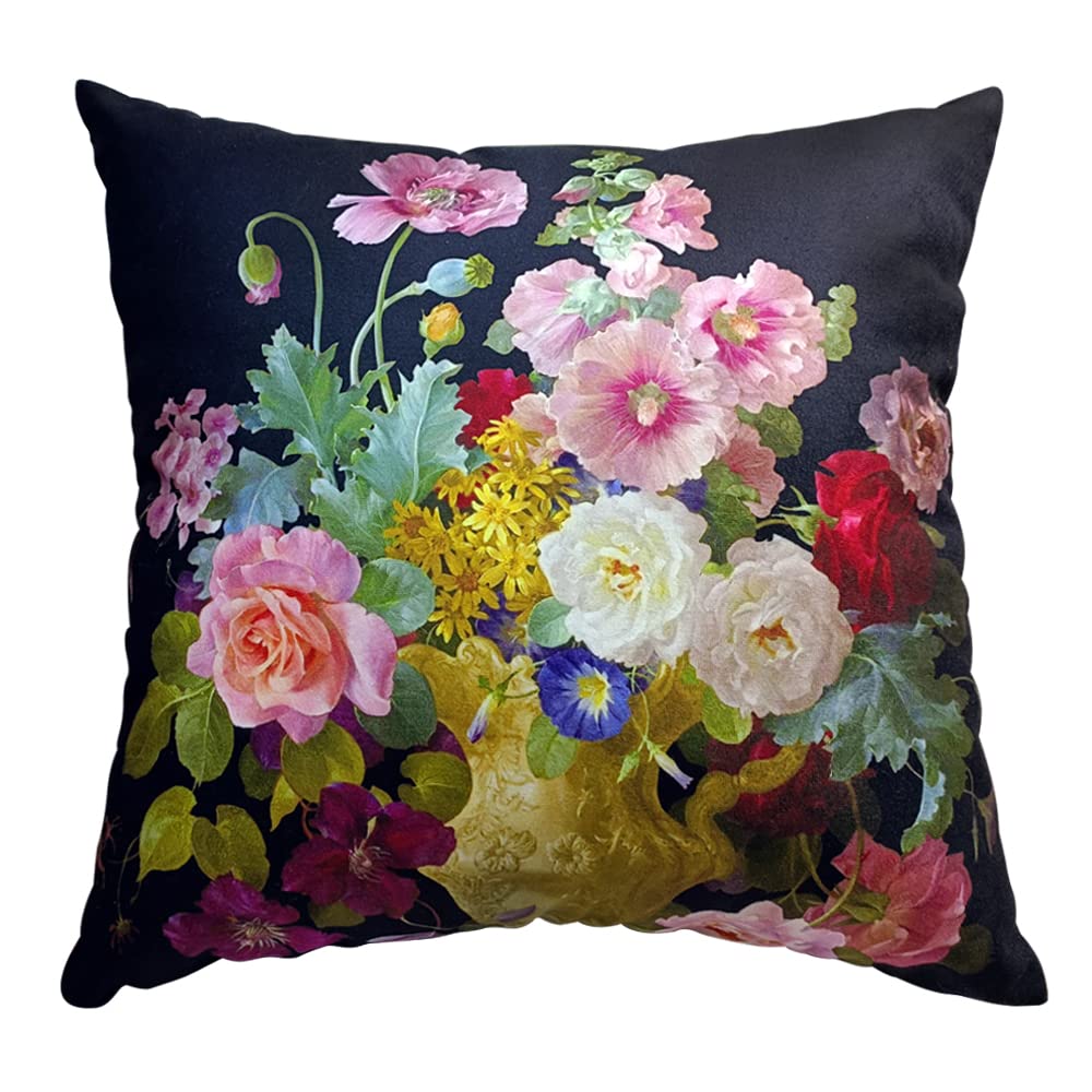 whooplaArt Elegant Decorative Velvet Floral Pillow Cover Double Sides Flower Pillowcases 18"x18" (LC-786)