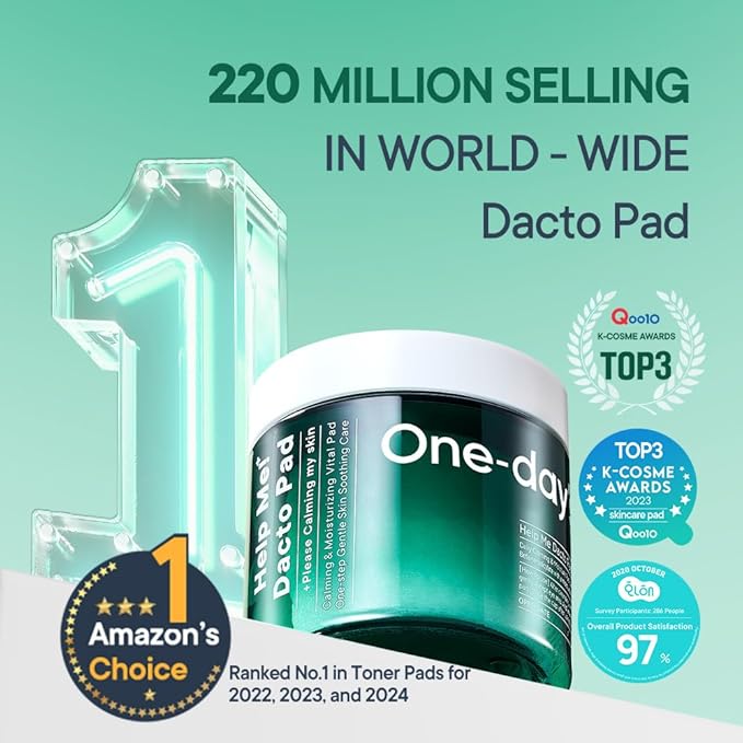 ONE-DAY’S YOU Help Me Dacto Pad | Korean Toner Pad Skincare for Face | Hyaluronic Acid | Glycolic Acid Exfoliating | Salicylic Acid/Centella Asiatica Extract Cleansing Pads for Face (60 sheets)