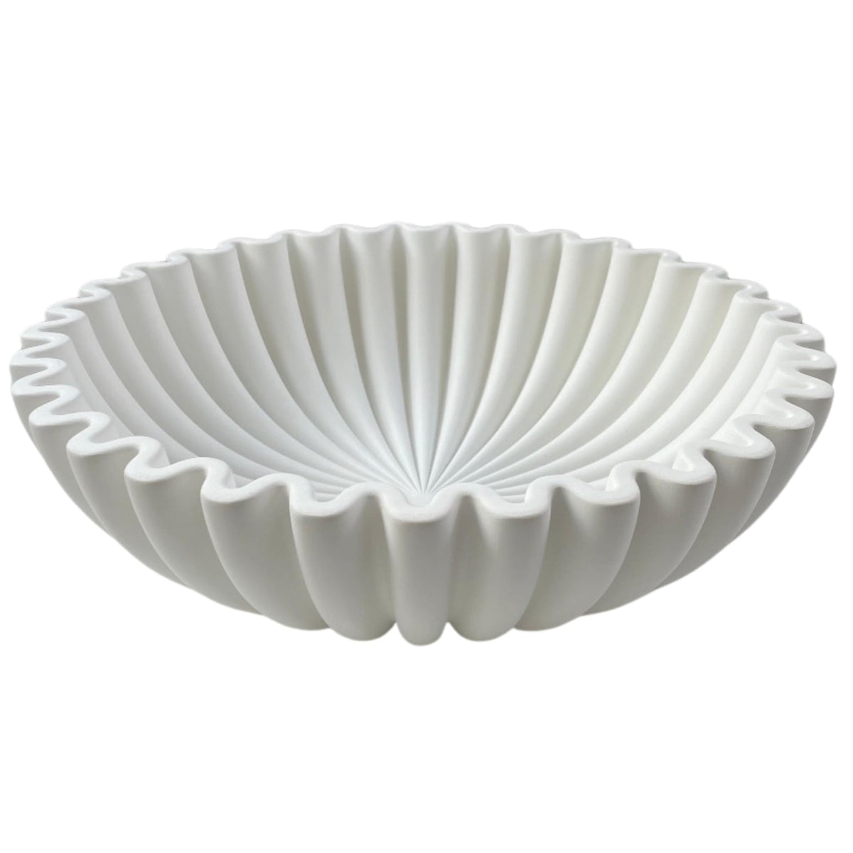OAKOA Concrete Decorative Bowl - White Large Decorative Bowls for Home Decor - Coffee Table Bowl Decor - Scalloped Ruffle Centerpiece Bowl