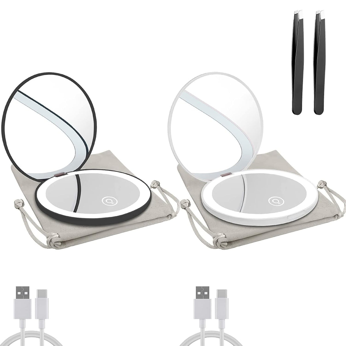Compact Mirror with LED Light,1x/10x Magnifying Rechargeable Mirror,3.5in, Dimmable Travel Mirror for Purse,Pocket,Handheld 2-Sided Makeup Mirror
