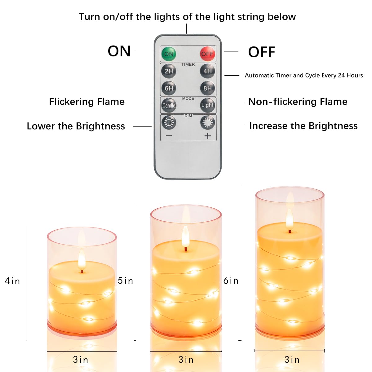 EVISINH Indoor Flameless Candles, Electric Candles，Battery Operated LED Flameless Candles with Remote Timer for Home/Dinner/Table Decor, Electric Candles Set of 3 (D 3" x H 4" 5" 6")