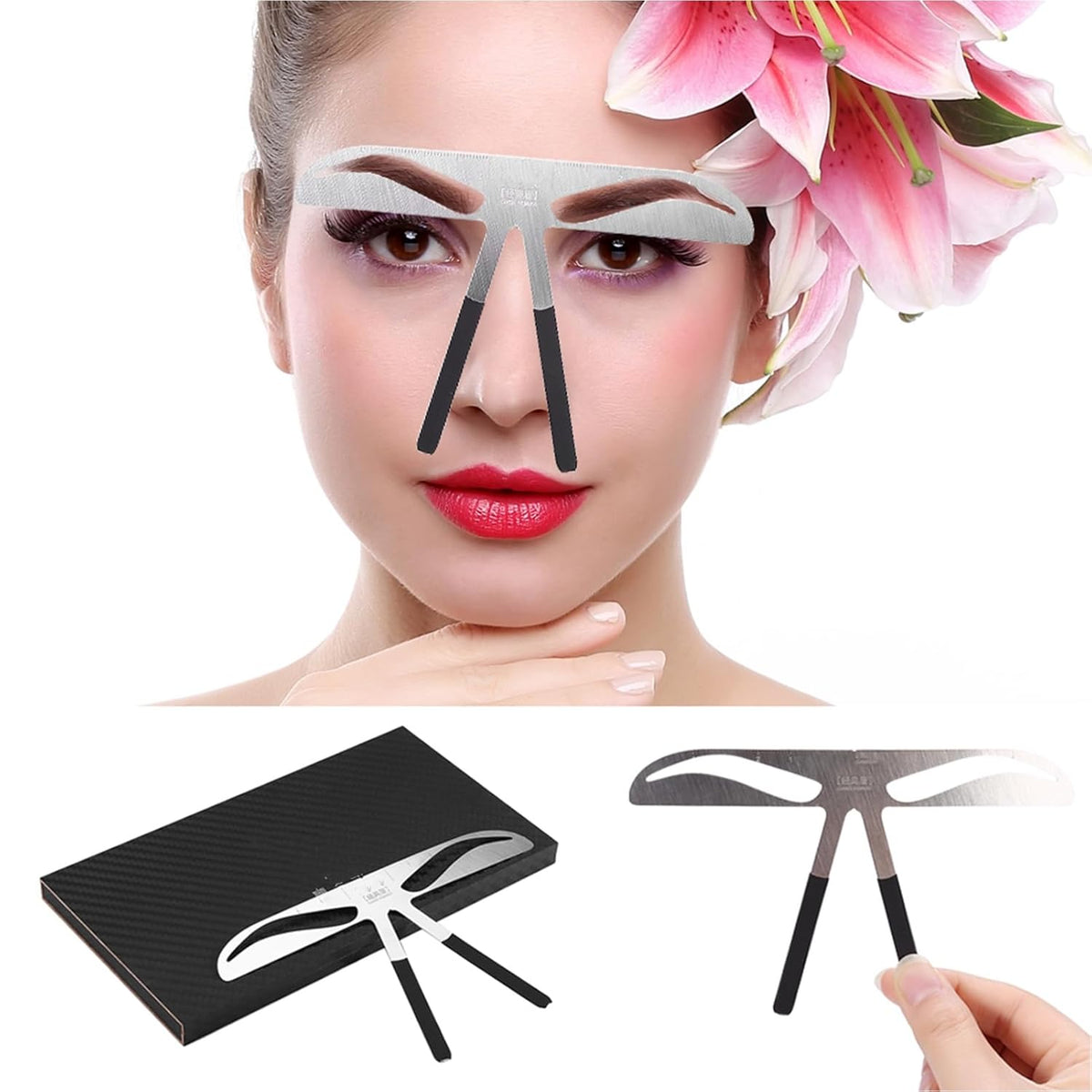 Brrnoo 4-in-1 Eyebrow Measuring Tool Shaping Stencil, Adjustable Ruler for Permanent Makeup Measurement Design Template