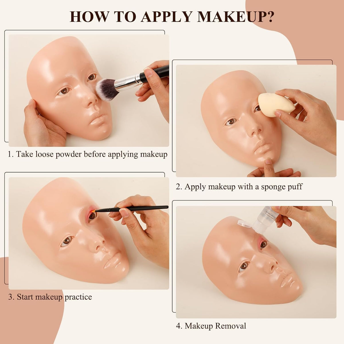 Practice Makeup Face, Face Painting Mannequin Head with Stand, 5D Reusable Silicone Makeup Face Practice, Mannequin Head for Makeup with Makeup Kit, Practice Face for Makeup Artist & Beginner, Pink