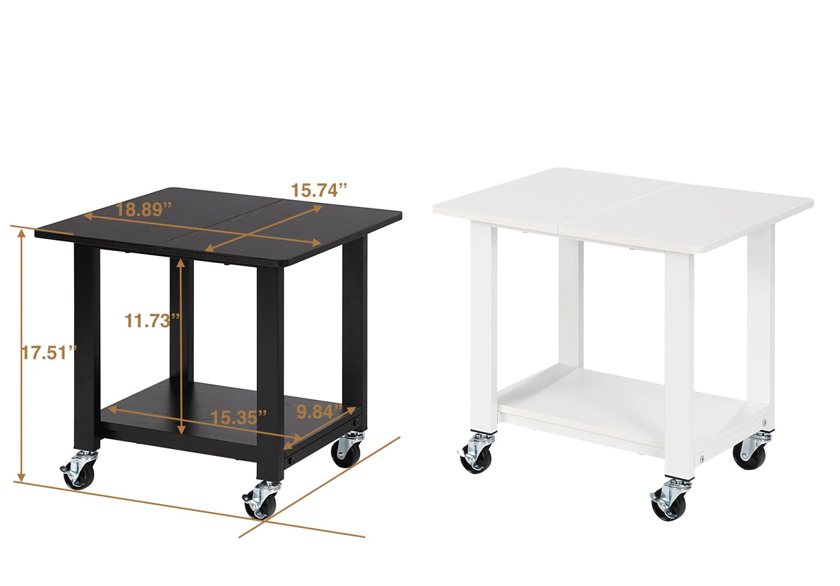 SunnyPoint 2-Tier Under Desk Printer Stand with Storage Shelf and Steel Frame, Industrial Mobile Printer Cart Holder with Lockable Wheels for Home and Office (WHT)