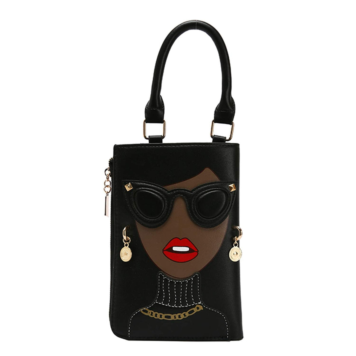 KUANG! Women Novelty Lady Face Shoulder Bags Funky PU Leather Top Handle Satchel Handbags Clutch Purse for Women
