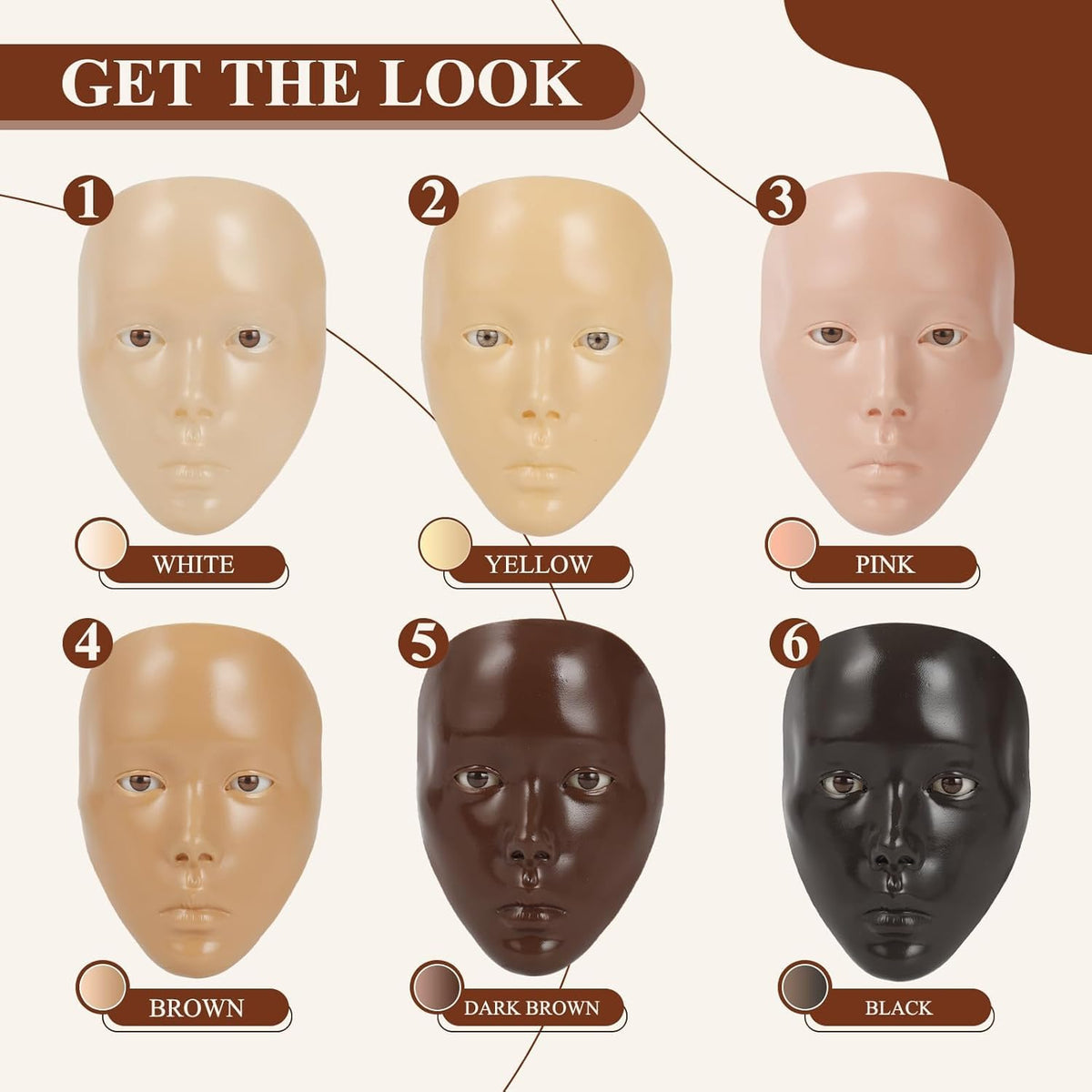 5D Makeup Practice Face Board, Makeup Practice Accessories Set with Face Painting Mannequin Head, Makeup Brushes, Face Painting and 2-in-1 Dual-Ended Eyebrow Pen, Makeup Practice Gift, Dark Brown