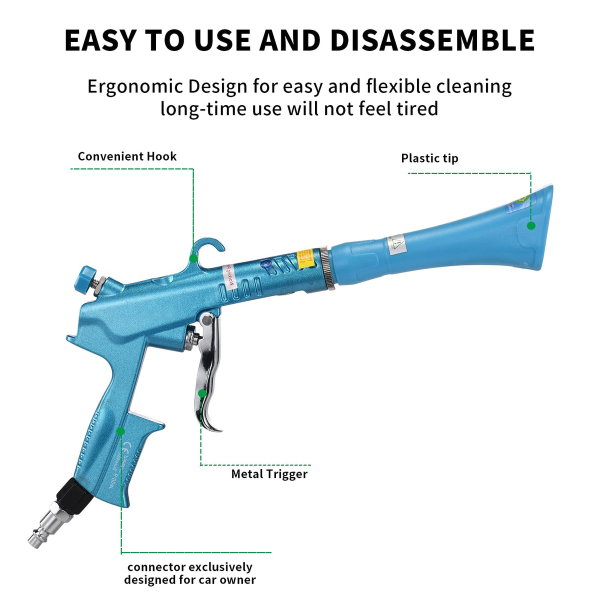 GOCCIDA Tornado Dry Car Cleaning Gun Detailing Interior Dryer Air Blow Gun for Car Detailing Air Gun Car Dust Cleaner Air Compressor Blower Gun with Nozzle and Auto Detailing Dusting Brush