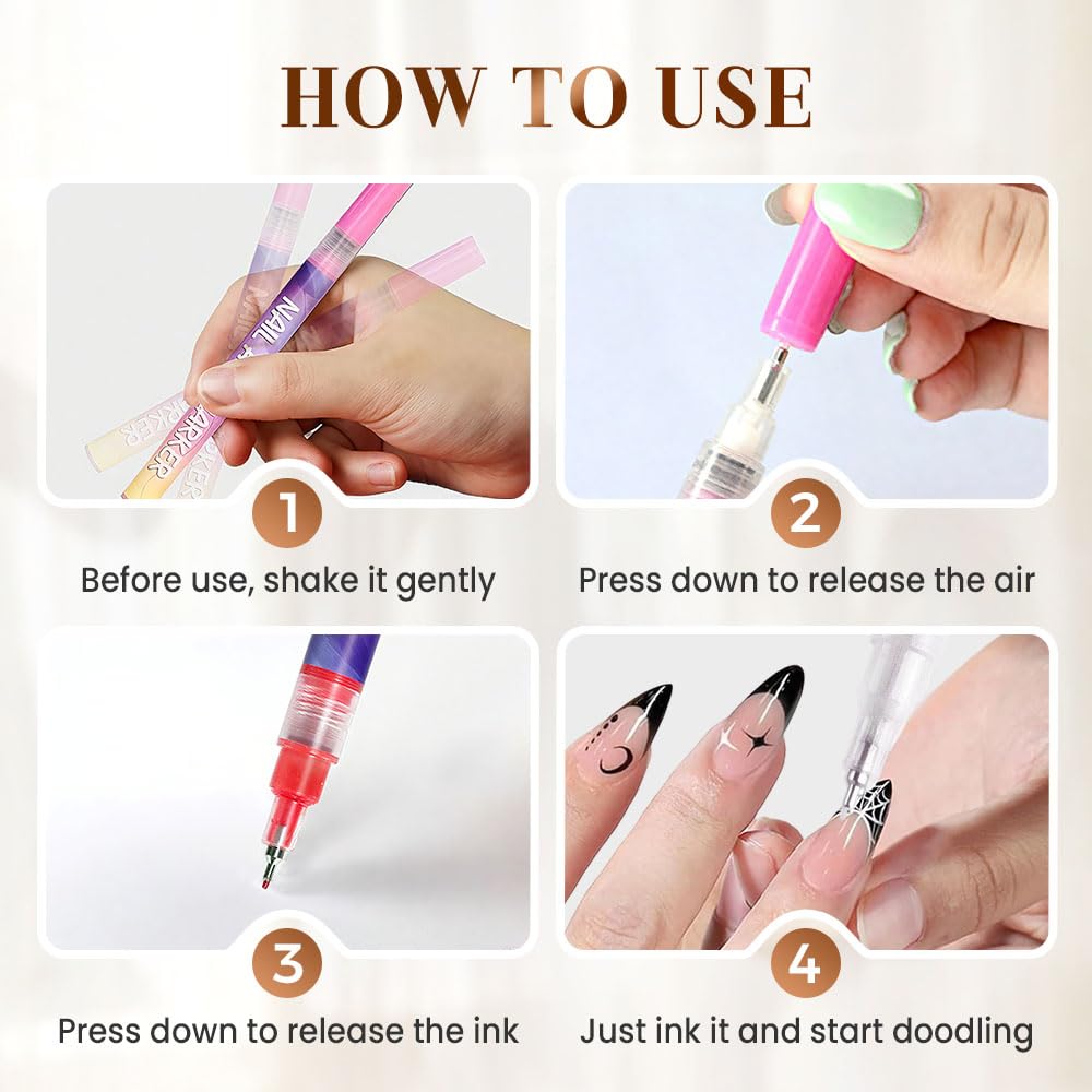 12 Colors Nail Art Pens Set, 2025 New Nail Art Markers Polish Pen for 3D Nail Art, Nail Art Tools for Dotting Drawing Painting Point Liner DIY (1 set)