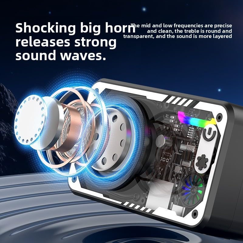 Bluetooth Wireless Speaker with LED Lights, Portable Outdoor Speaker with TF Card Support, 3D Surround Sound, Dual Pairing, Transparent Mecha Design (Blue)