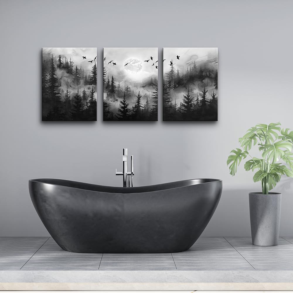 DZRWUBHS Black And White Wall Paintings Wall Art For Living Room Canvas Wall Decor For Bedroom Modern Office Decorations Misty Forest Landscape Abstract Wall Pictures Wall Hanging Room Home Decor